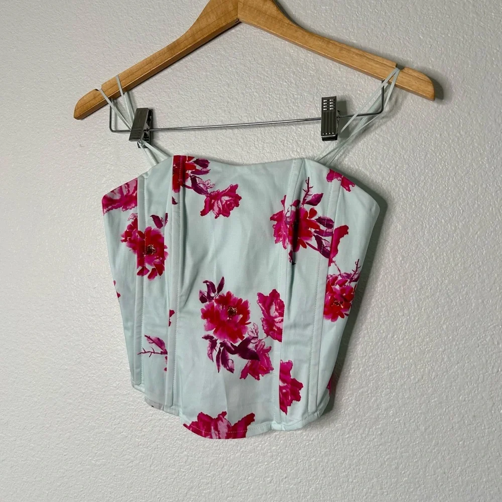 Favorite Daughter The Lanai Floral Strapless Bustier Top In Summer Peony_4